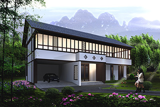 25万二层中式精品民宿自建房施工及效果图纸全套BZ247-新古典风格